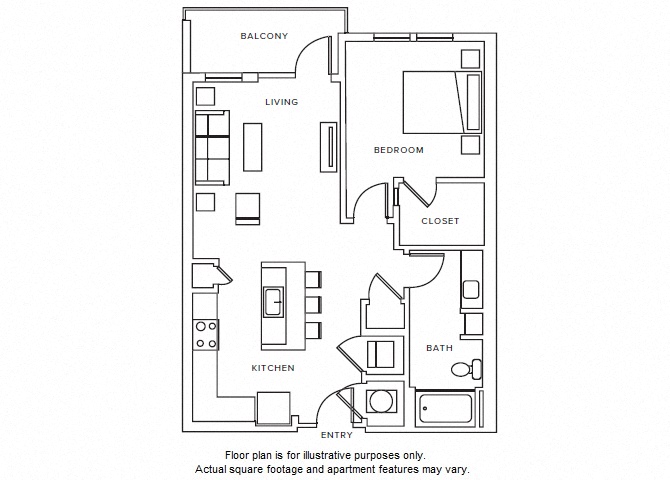 Floor plan for 1 bed, 1 bath, 776 sqft